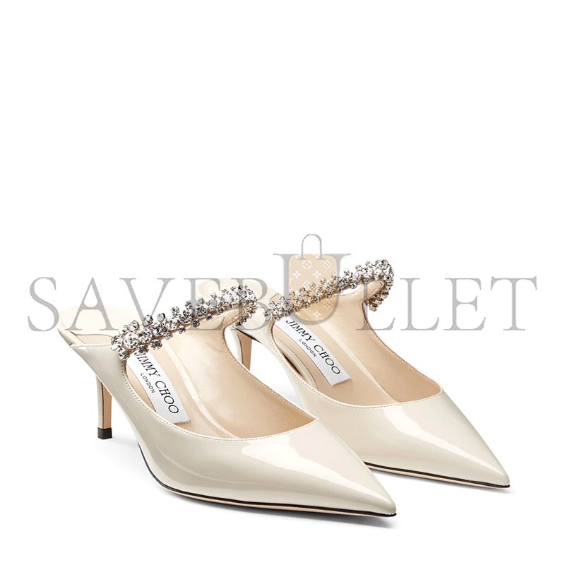 Ji*y Ch* bing 65 linen patent leather mules with crystal strap bing65pat